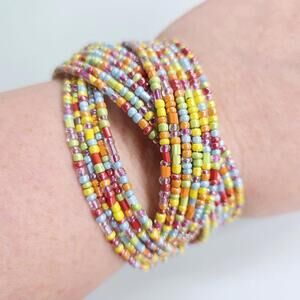 Y2K Vintage Colorful Seed Bead Wire Cuff Bracelet